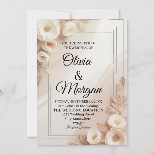 Elegant Wedding Invitation Pampas Grass Flora Kaart (Voorkant)