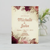 Elegant Wedding Invitation roos flower red Folie Uitnodiging (Staand Voorkant)