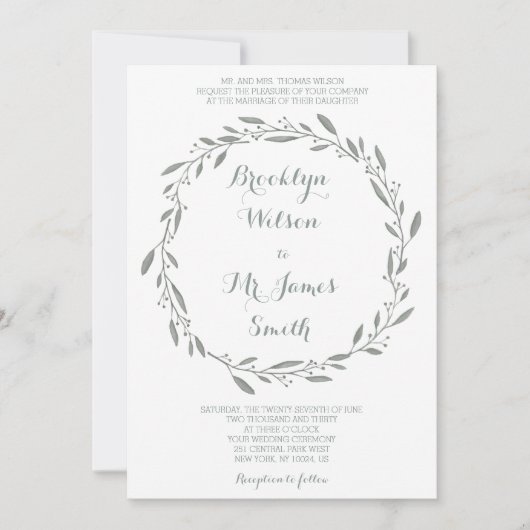 Elegant Wedding Invitation Sage Floral Wreath Kaart (Voorkant)