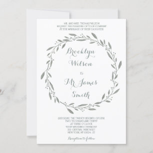 Elegant Wedding Invitation Sage Floral Wreath Kaart