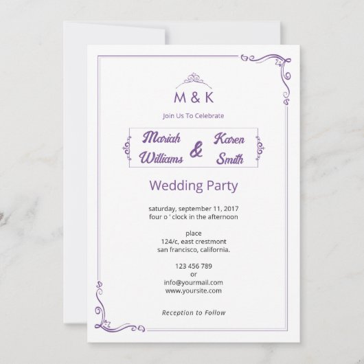 Elegant Wedding Invitation Template  Kaart (Voorkant)