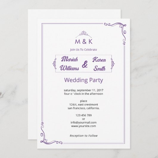 Elegant Wedding Invitation Template  Kaart (Voorkant / Achterkant)