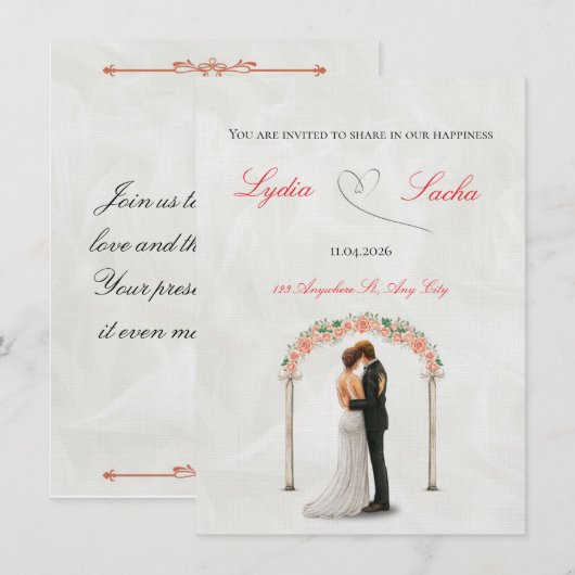 Elegant Wedding Invitation Template Kaart (Voorkant / Achterkant)