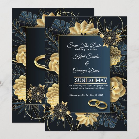 Elegant Wedding Invitation Template Kaart (Voorkant / Achterkant)