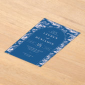 Elegant Wedding Invitation with Blue Floral Design Acryl Uitnodigingen (Laagn)