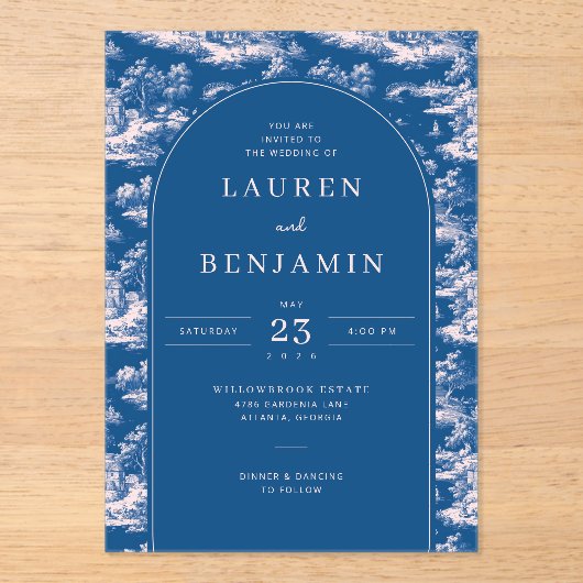 Elegant Wedding Invitation with Blue Floral Design Acryl Uitnodigingen (Voorkant)