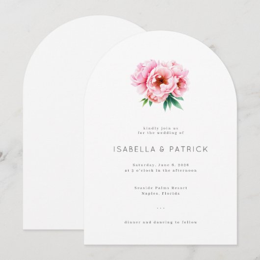 Elegant Wedding Invitation with Floral Design Kaart (Voorkant / Achterkant)