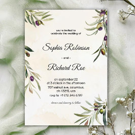 Elegant wedding invitation with floral olive kaart