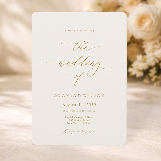 Elegant Wedding Invitation with Gold Calligraphy Kaart