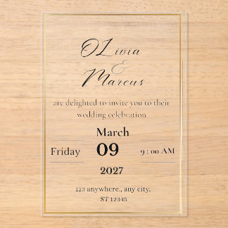 Elegant Wedding Invitation with Gold Frame  Acryl Uitnodigingen