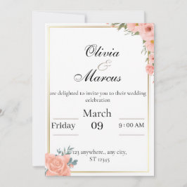 Elegant wedding invitation with  gold frame  kaart