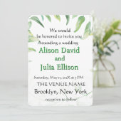 Elegant wedding invitation with green leaves kaart (Staand voorkant)