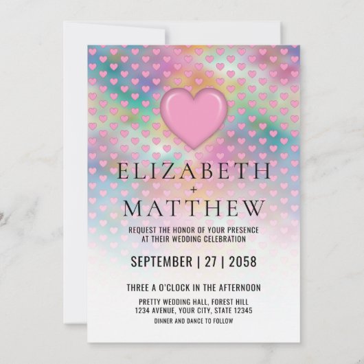 Elegant Wedding Invitation with Pink Heart Aankondiging (Achterkant)