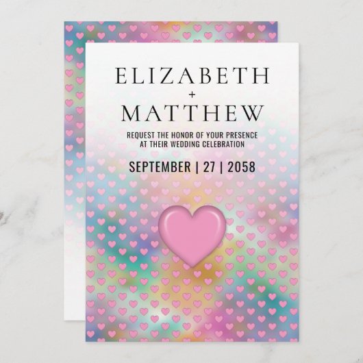 Elegant Wedding Invitation with Pink Heart Aankondiging (Voorkant / Achterkant)