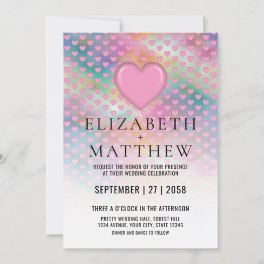 Elegant Wedding Invitation with Pink Heart Aankondiging (Achterkant)