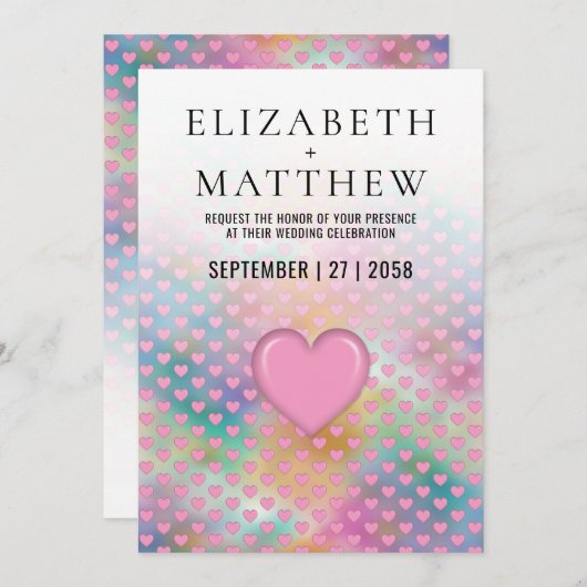 Elegant Wedding Invitation with Pink Heart Aankondiging (Voorkant / Achterkant)