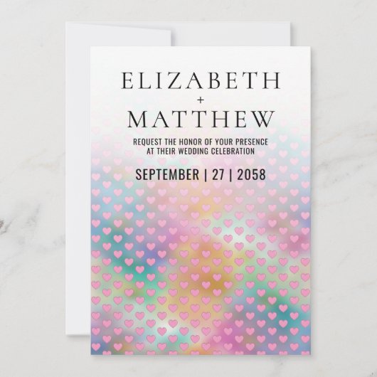 Elegant Wedding Invitation with Pink Hearts Aankondiging (Voorkant)