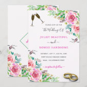 Elegant Wedding Invitation with Rozen and Rings (Voorkant / Achterkant)
