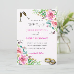 Elegant Wedding Invitation with Rozen and Rings