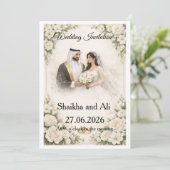 Elegant Wedding Invitation with White Flowers and  Kaart (Staand voorkant)