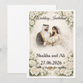 Elegant Wedding Invitation with White Flowers and  Kaart (Voorkant / Achterkant)