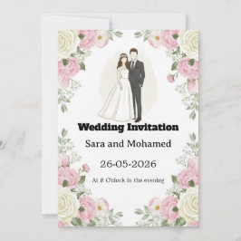  Elegant Wedding Invitation with White Roses & Car Kaart