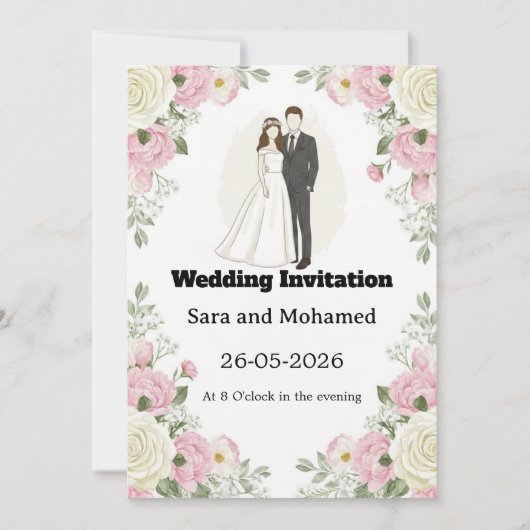  Elegant Wedding Invitation with White Roses & Car Kaart (Voorkant)