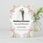  Elegant Wedding Invitation with White Roses & Car Kaart (Staand voorkant)