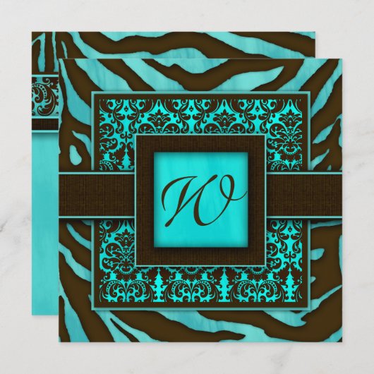 Elegant Wedding Invitation Zebra Damask BB Kaart (Voorkant / Achterkant)