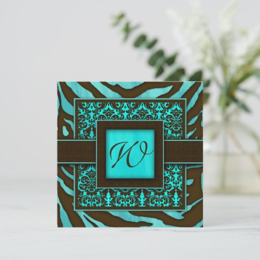Elegant Wedding Invitation Zebra Damask BB Kaart (Staand voorkant)