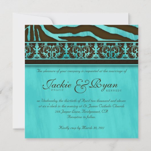 Elegant Wedding Invitation Zebra Damask BB Kaart (Achterkant)