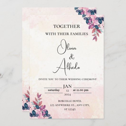 Elegant Wedding Invitations Kaart (Voorkant / Achterkant)