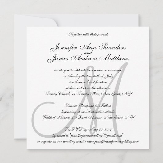 Elegant Wedding Invitding Monogram Initiaal Namen Kaart (Achterkant)