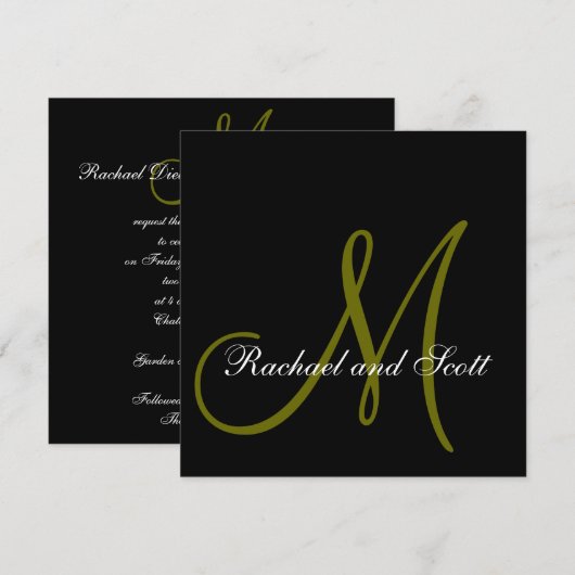 Elegant Wedding Invitding Monogram Names Black Kaart (Voorkant / Achterkant)