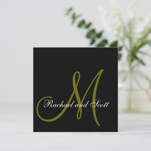Elegant Wedding Invitding Monogram Names Black Kaart (Staand voorkant)