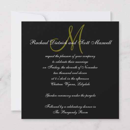Elegant Wedding Invitding Monogram Names Black Kaart (Achterkant)