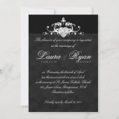 Elegant Wedding Invite Jewel Heart Black White Kaart (Achterkant)
