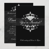 Elegant Wedding Invite Jewel Heart Black White Kaart (Voorkant / Achterkant)