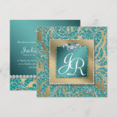 Elegant Wedding Invite Leaf Floral Blauwgroen Spar Kaart (Voorkant / Achterkant)