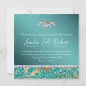 Elegant Wedding Invite Leaf Floral Blauwgroen Spar Kaart (Achterkant)