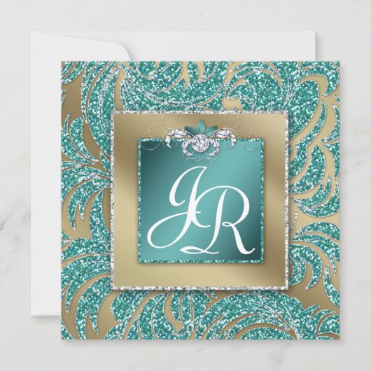 Elegant Wedding Invite Leaf Floral Blauwgroen Spar Kaart (Voorkant)