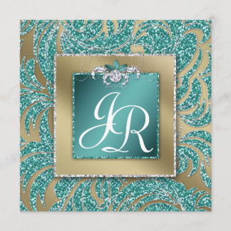 Elegant Wedding Invite Leaf Floral Blauwgroen Spar Kaart