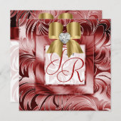 Elegant Wedding Invite Leaf Floral Silver Red Xmas Kaart (Voorkant / Achterkant)
