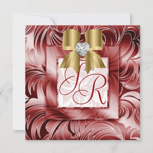 Elegant Wedding Invite Leaf Floral Silver Red Xmas Kaart (Voorkant)