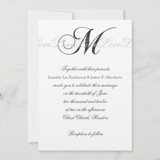 Elegant Wedding Invitting Monogram M Love Kaart (Achterkant)