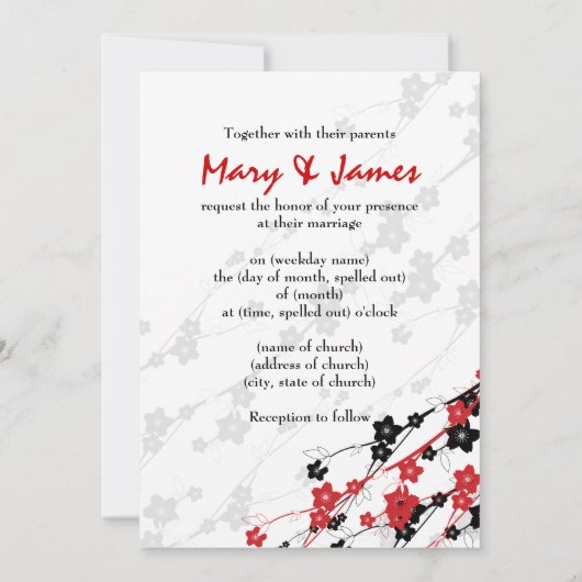 Elegant Wedding Japans Flowers Red Save The Date (Achterkant)