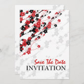 Elegant Wedding Japans Flowers Red Save The Date (Voorkant / Achterkant)