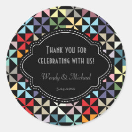 Elegant Wedding Jubileum Black Pinwheels Pattern Ronde Sticker