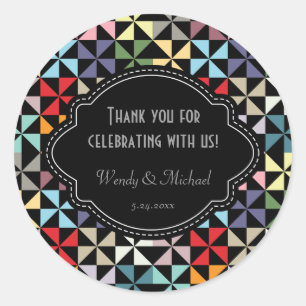 Elegant Wedding Jubileum Black Pinwheels Pattern Ronde Sticker