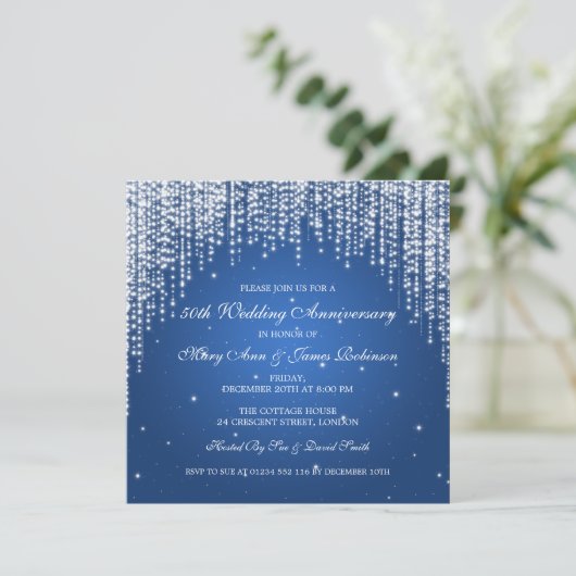 Elegant Wedding Jubileum Night Dazzle Blue Kaart (Staand voorkant)